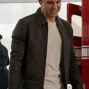 9-1-1 S08 Eddie Diaz Black Leather Bomber Jacket