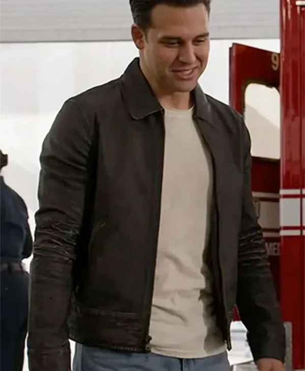 9-1-1 S08 Eddie Diaz Black Leather Bomber Jacket