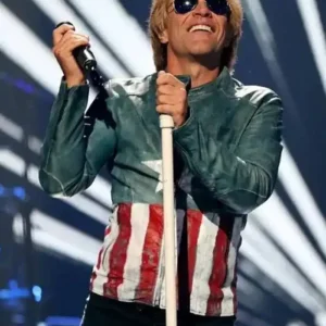 American Singer Jon Bon Jovi USA Flag Print Bomber Jacket