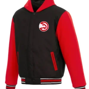 Atlanta Hawks Black And Red Hoded Varsity Jacket