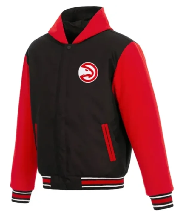 Atlanta Hawks Black And Red Hoded Varsity Jacket