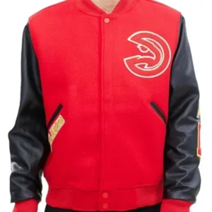 Atlanta Hawks Red And Black Letterman Jacket