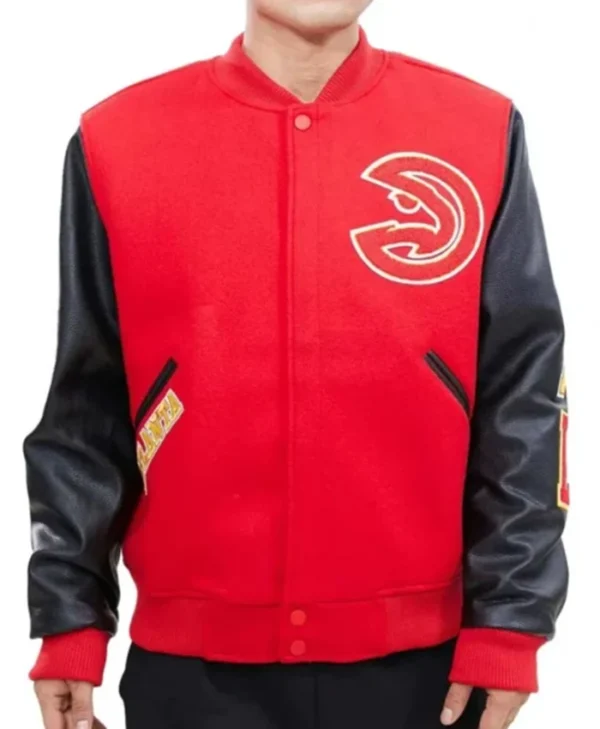 Atlanta Hawks Red And Black Letterman Jacket