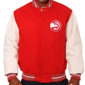 Atlanta Hawks Red And White Letterman Jacket