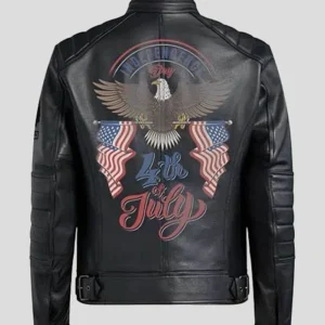 Bald Eagle Black Real Leather Bomber Jacket