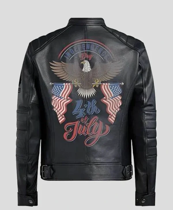 Bald Eagle Black Real Leather Bomber Jacket
