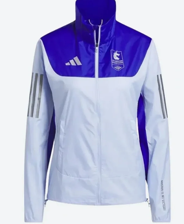 Boston Marathon Own The Run Celebration White And Blue Bomber Jacket