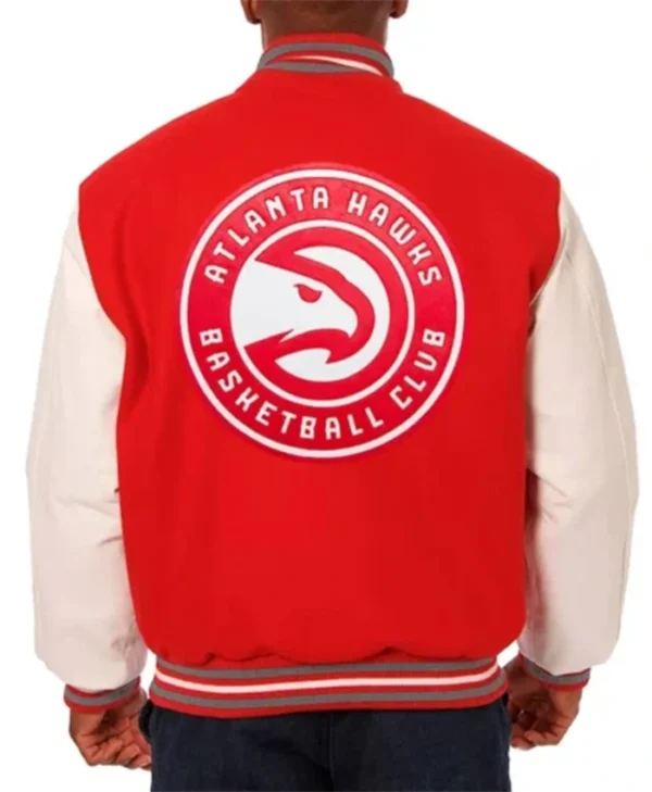 Buy Now Atlanta Hawks Red And White Letterman Jacket For Men and Women