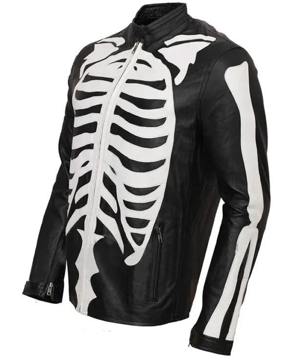 Buy Now Halloween Party Skeleton Bones Leather Black Bomber Jacket For Unisex