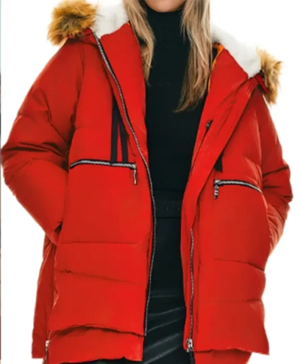 Buy Now North Of North S01 Millie Red Puffer Hooded Bomber Jacket For Unisex