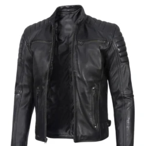 Mens Leather Padded Shoulders With Biker Jacket