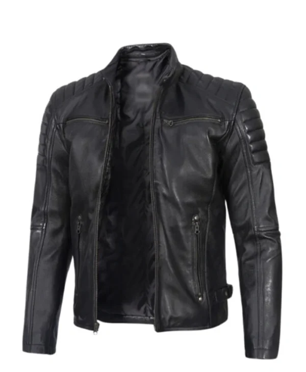 Mens Leather Padded Shoulders With Biker Jacket