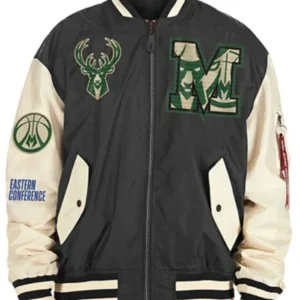 Milwaukee Bucks Black And Beige Bomber Jacket
