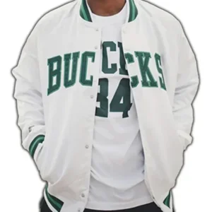 Milwaukee Bucks Hardwood White Varsity Jacket