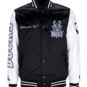 Milwaukee Bucks Team Black And White Varsity Jacket