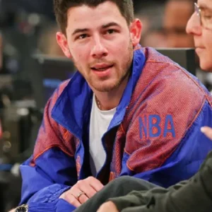 Nick Jonas NBA Playoffs Blue and Red Zipper Jacket