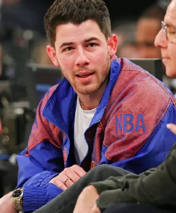 Nick Jonas NBA Playoffs Blue and Red Zipper Jacket