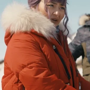 North Of North S01 Millie Red Puffer Hooded Bomber Jacket