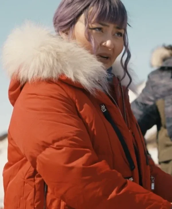 North Of North S01 Millie Red Puffer Hooded Bomber Jacket