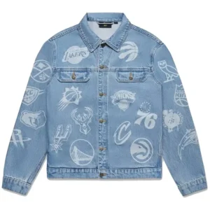 OVO NBA Team Icons Blue Denim Jacket
