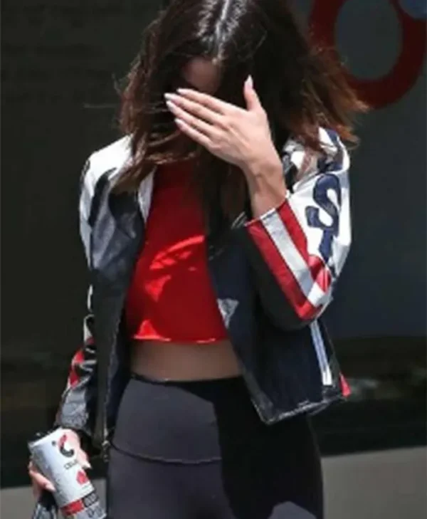 Selena Gomez American Flag Black Leather bomber Jacket