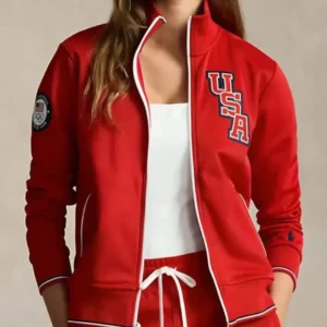 Team USA Red Fleece Track Fancy Jacket