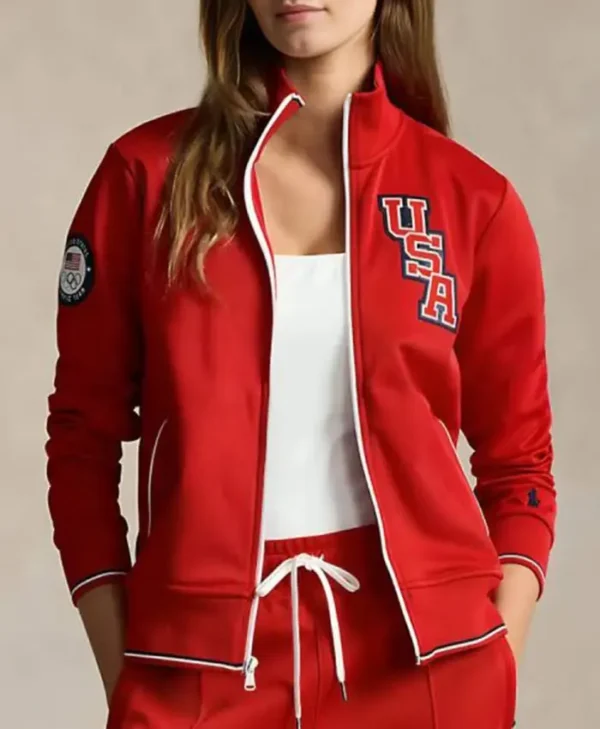 Team USA Red Fleece Track Fancy Jacket