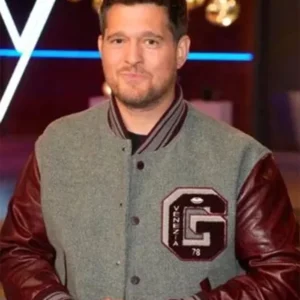 The Voice S27 Michael Buble Grey And Brown Stylish Varsity Jacket