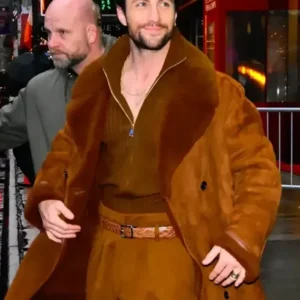 Aaron Taylor-Johnson Brown Leather Coat