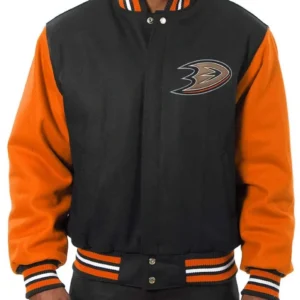 Anaheim Ducks Black and Orange Varsity Jacket