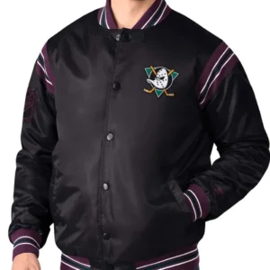 Anaheim Ducks Enforcer Black Satin Varsity Jacket