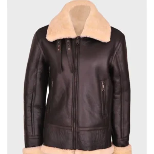 Angelica Aviator Brown Leather Jacket