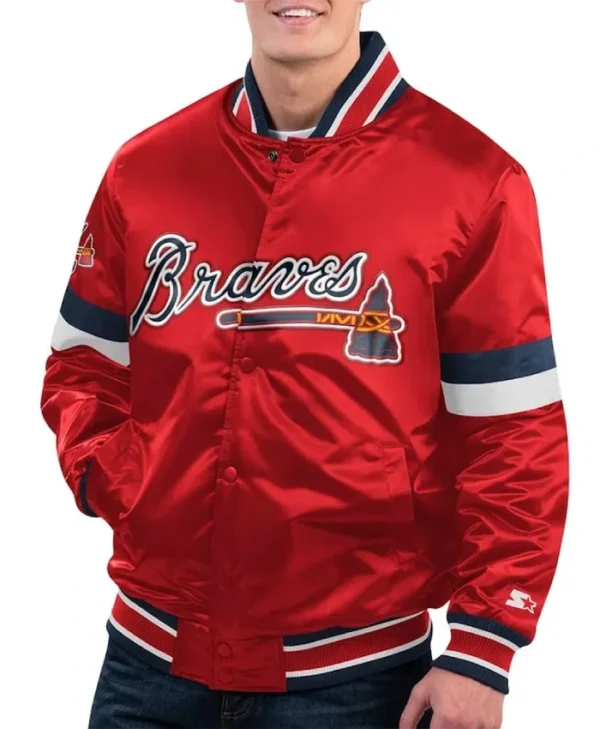 Atlanta Braves Home Game Red Satin Varsity Jacket