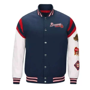 Atlanta Braves Home Team Commemorative Navy And White Varsity Jacket