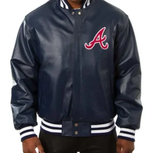 Atlanta Braves Navy Leather Jacket