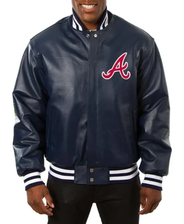 Atlanta Braves Navy Leather Jacket