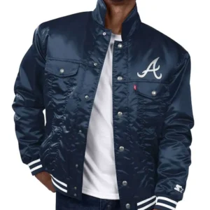 Atlanta Braves Navy Silver Tab Trucker Varsity Jacket