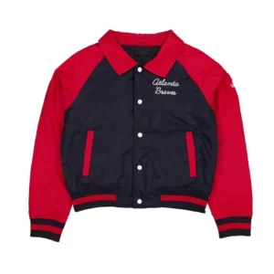 Atlanta Braves Navy and Red Throwback Bomber Jacket