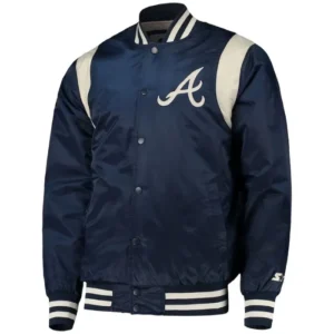 Atlanta Braves Navy and White Full-Snap Varsity Jacket