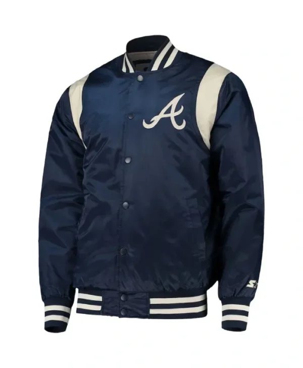 Atlanta Braves Navy and White Full-Snap Varsity Jacket