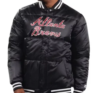 Atlanta Braves Puffer Black Satin Varsity Jacket