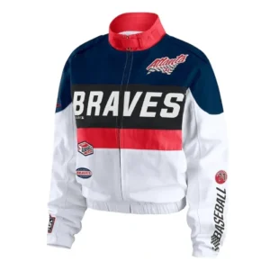 Atlanta Braves Racing Navy And White Full-Zip Bomber Jacket
