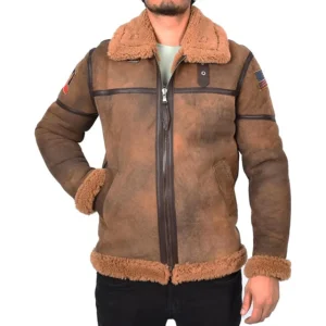 Aviator Sheepskin Dark Brown Leather Jacket