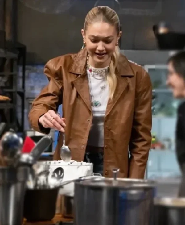 Beat Bobby Flay 2025 Gigi Hadid Brown Stylish Jacket