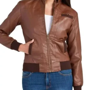 Bendy Women Bomber Brown Leather Jacket