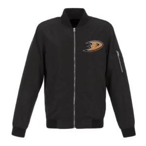 Black Anaheim Ducks Nylon Bomber Jacket