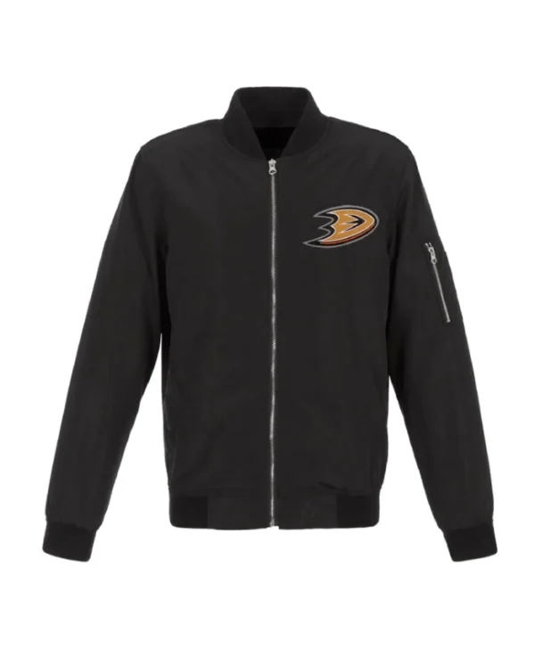 Black Anaheim Ducks Nylon Bomber Jacket