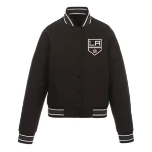Black Los Angeles Kings Poly-Twill Front-Hit Varsity Jacket