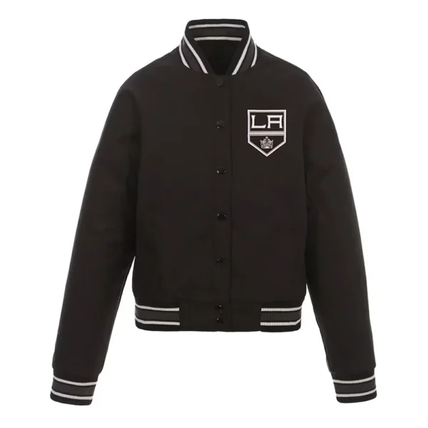 Black Los Angeles Kings Poly-Twill Front-Hit Varsity Jacket