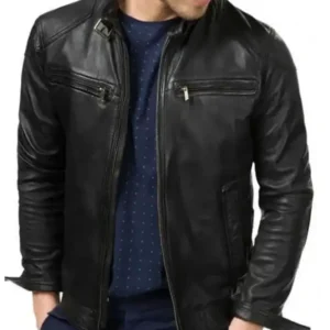 Bluster Men Biker Bomber Leather Jacket